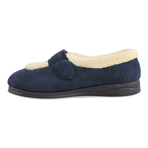 Padders Ladies Extra Wide Velcro Slipper - Trixie - Navy