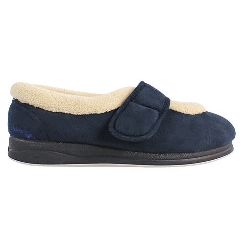 Padders Ladies Extra Wide Velcro Slipper - Trixie - Navy