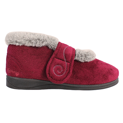 Padders Ladies Velcro Boot Slippers - Hush - Burgundy