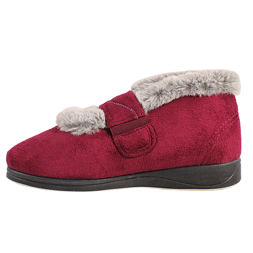 Padders Ladies Velcro Boot Slippers - Hush - Burgundy