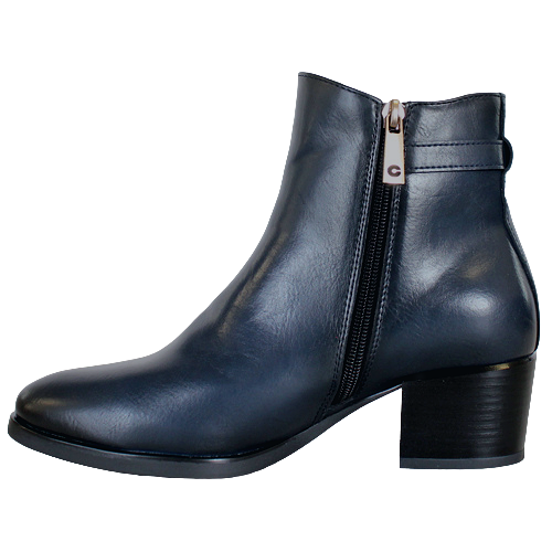 Navy blue leather store flat boots