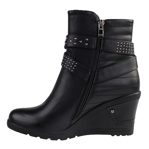 Redz Ladies Ankle Wedge Boots- F826 -Black