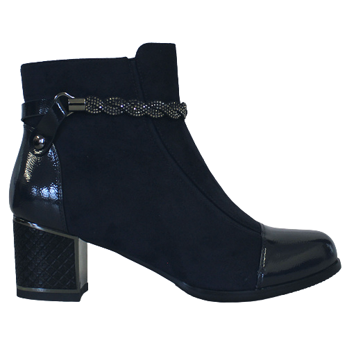 Redz Block Heeled Ankle Boots - F3924 - Navy
