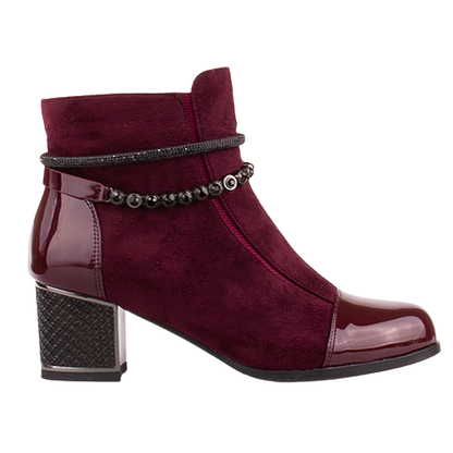 Redz Ladies Block Heeled Ankle Boots - 1901 - Wine