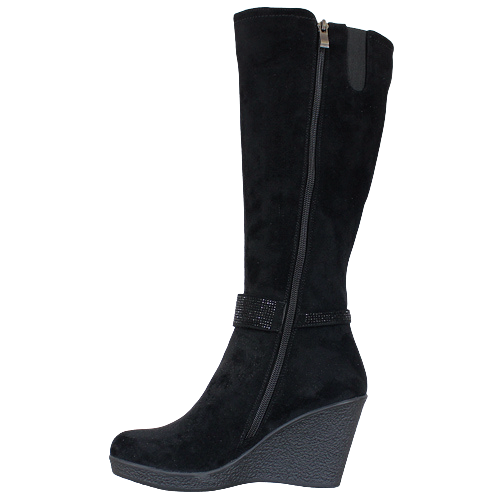 Redz Wedge Knee Boots - D3965-Black Suede