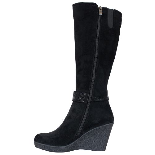 Redz Wedge Knee Boots - D3965-Black Suede - Greenes Shoes