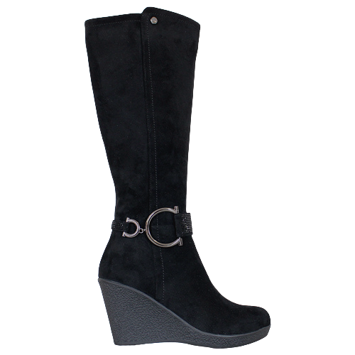 Redz Wedge Knee Boots - D3965-Black Suede