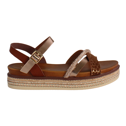 Redz Flatform Sandals - 6W8908-1 - Tan/Gold