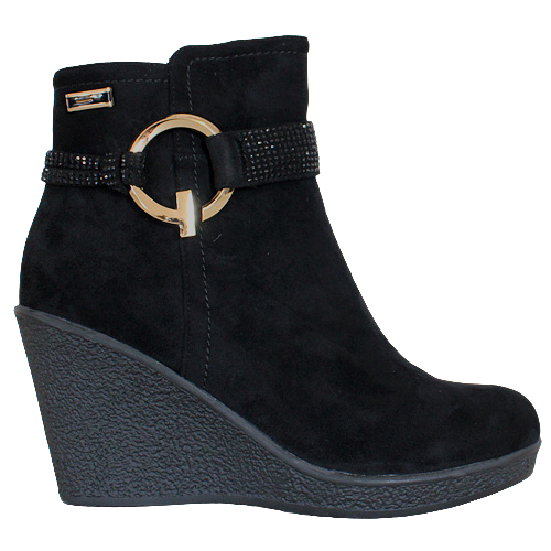 Redz Wedge Ankle Boots - D3383 - Black