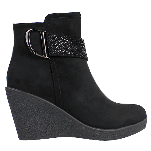 Redz Ladies Wedge Ankle Boots - D3410 - Black