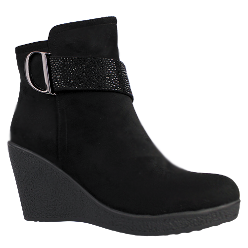 Redz Ladies Wedge Ankle Boots - D3410 - Black