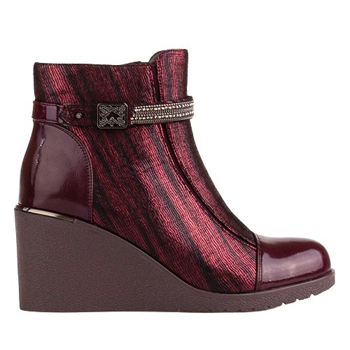 Redz Ladies Wedge Ankle Boots - H1775 - Burgundy