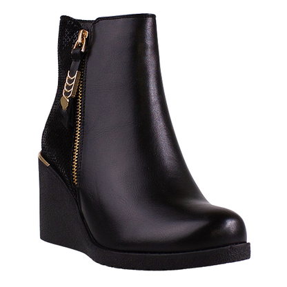 Redz Ladies Wedge Ankle Boots - H366 - Black