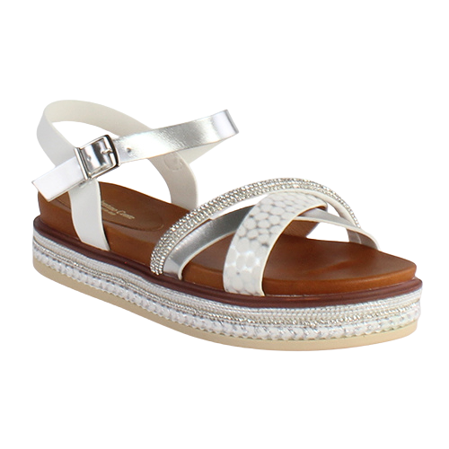 Redz Ladies Flatform Sandals - 6W8908-1 - White/Silver