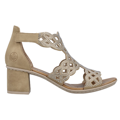Rieker Ladies Block Heeled Sandals - 64773-61 - Gold