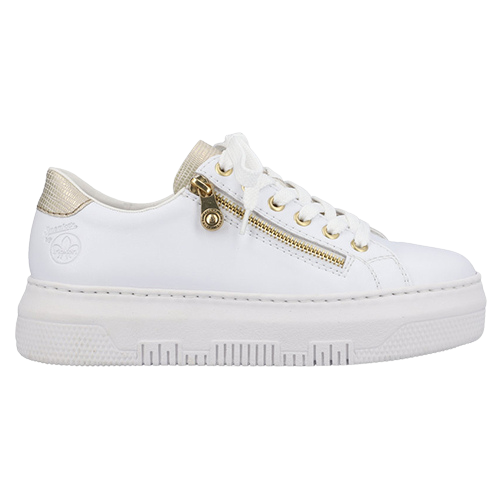 Rieker Ladies Flatform Trainers - M1921-80 - White / Gold