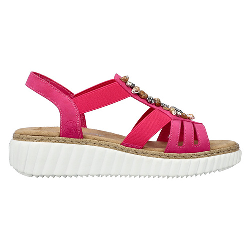 Rieker Ladies Low Wedge Sandals - 63249-31 - Pink