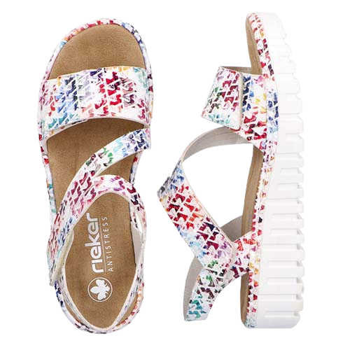 Rieker Ladies Low Wedge Sandals - V1364-90 - Multi