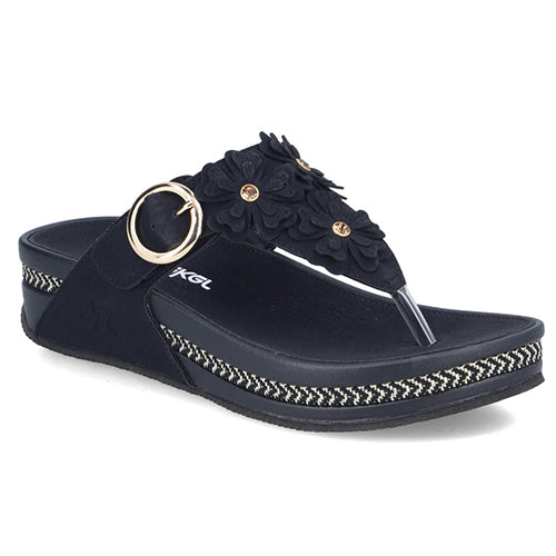 Rieker Ladies Toe Post Sandals - V1466-00 - Black