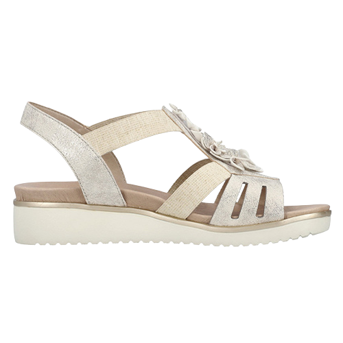 Rieker Low Wedge Sandals - V3788-60 - Beige/Gold