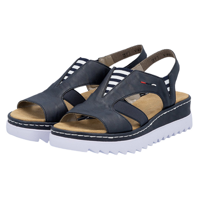 Rieker Ladies Platform  Sandals - V44Y5-14 - Navy