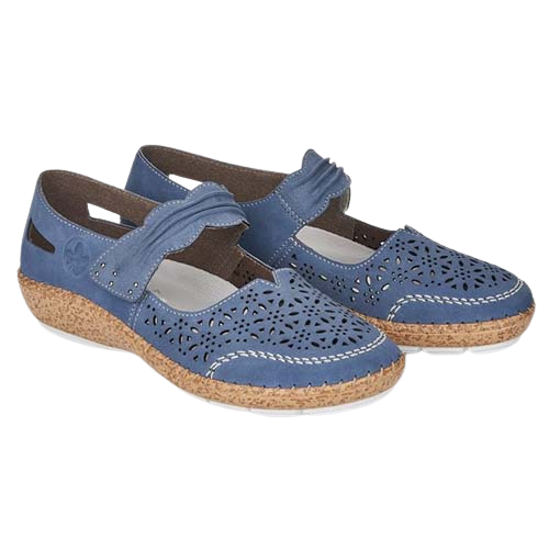 Rieker Ladies Cross Strap Shoes - 44896-14 - Navy