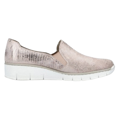 Rieker Ladies Wedge Shoes - 537B0-62 - Beige/Metallic