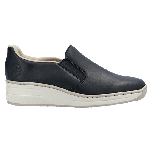 Rieker Ladies Slip On Wedge Shoes - 48761-14 - Navy