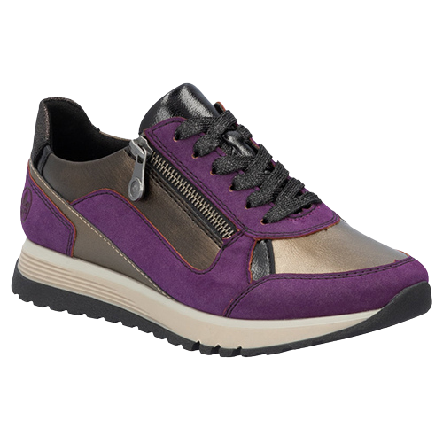 Rieker Ladies Wedge Trainers -  49002 - Purple/Bronze