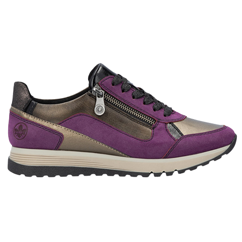 Rieker Ladies Wedge Trainers -  49002 - Purple/Bronze