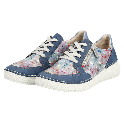 Rieker Ladies Low Wedge Trainers 50900 90 Blue Multi