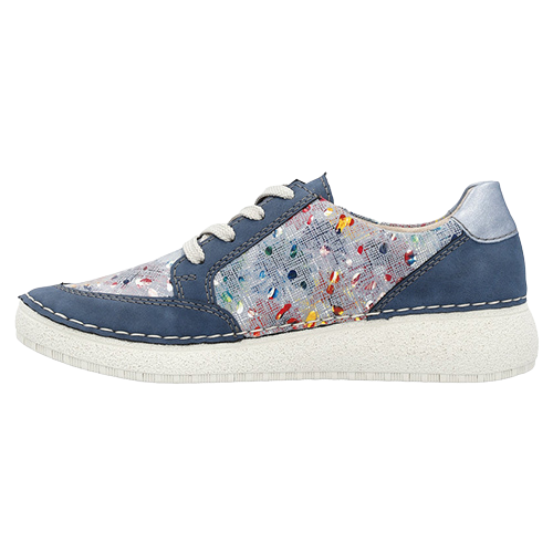 Rieker Ladies Low Wedge Trainers - 50900-90 - Blue Multi