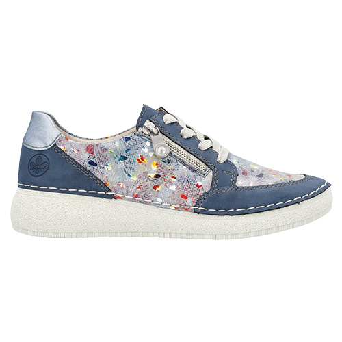 Rieker Ladies Low Wedge Trainers - 50900-90 - Blue Multi