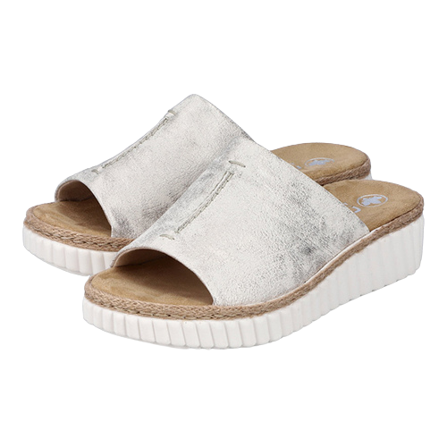 Rieker Ladies Wedge Mules 69288 60 Beige Gold