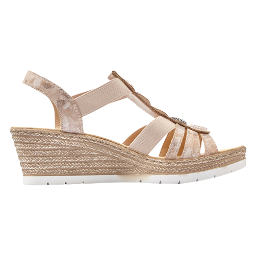 Rieker Ladies Wedge Sandals - 619B2-31 - Pink