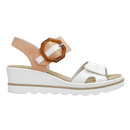 Rieker Ladies Wedge Sandals - 67476 - White/Apricot