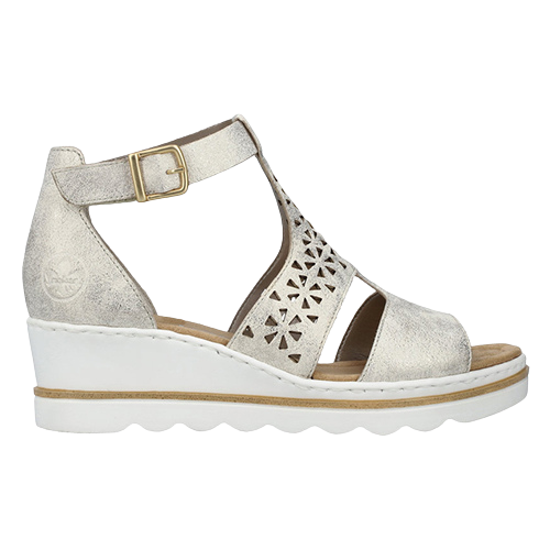 Rieker Ladies Wedge Sandals - 67481 - Beige/Gold