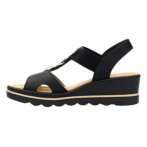Rieker Ladies Wedge Sandals - 67498-00 - Black