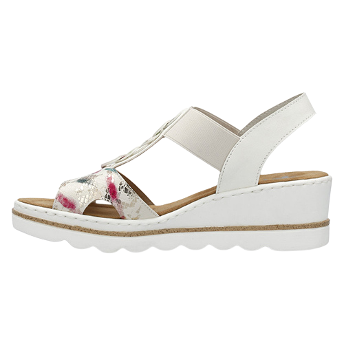 Rieker Ladies Wedge Sandals - 67498-90 - White / Multi