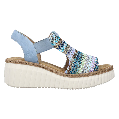 Rieker Ladies Wedge Sandals - 69172-91 - Blue Multi
