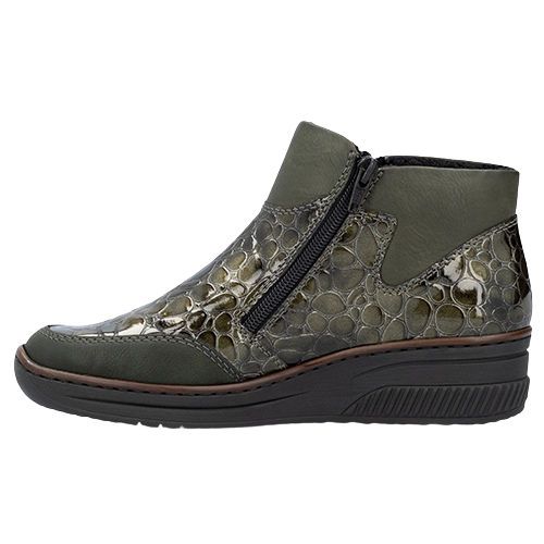 Rieker Ladies Wedge Side Zip Ankle Boot - 48754-54 - Green