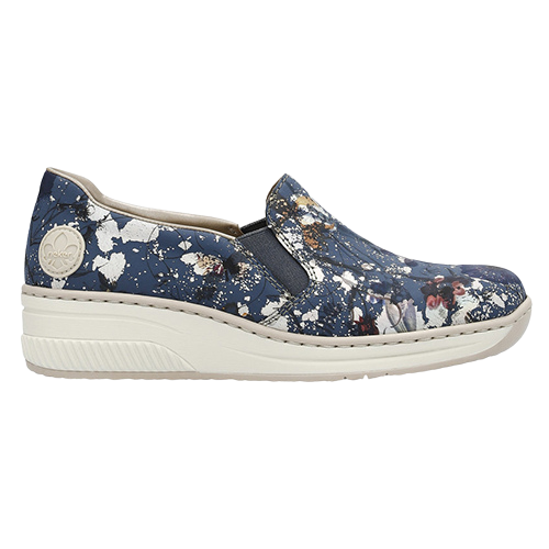 Rieker Ladies Wide Fit Shoes - 48752-90 - Blue Floral