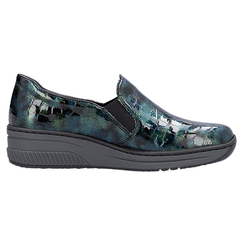 Rieker Wide Fit Wedge Shoes - 48752 - Blue/Green