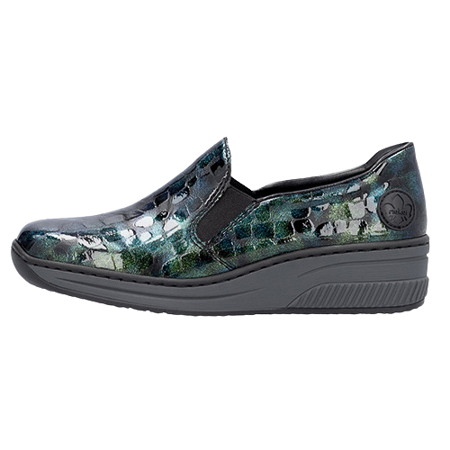 Rieker Wide Fit Wedge Shoes - 48752 - Blue/Green