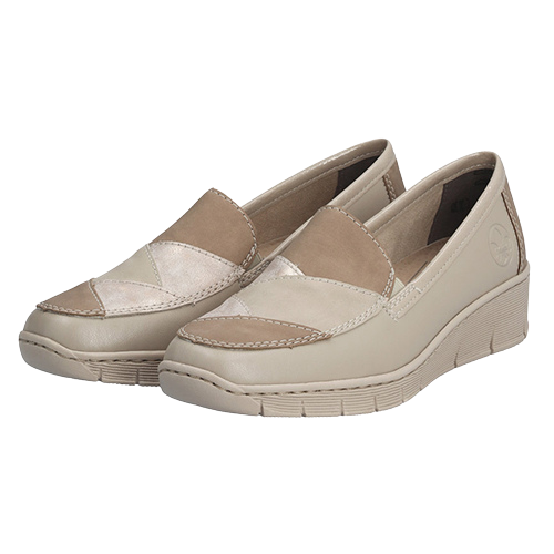Rieker Wide Fit Wedge Shoes - 53785-00 - Beige/Rose Gold