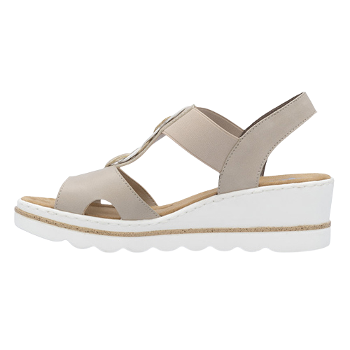 Rieker Ladies Ankle Strap Wedge Sandals - 67498  - Beige/Light Gold