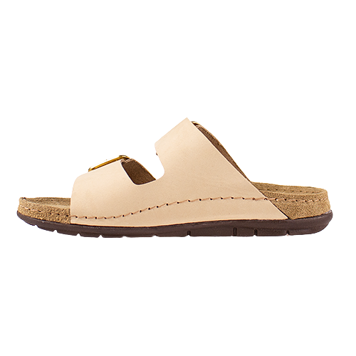 Beige sandal with cork sole on a white background
