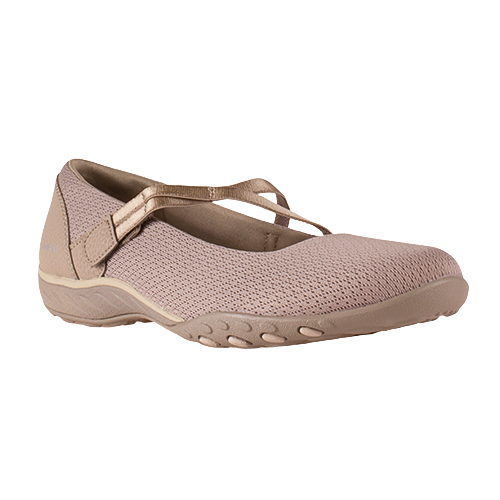 Taupe shoe with a strap on a white background