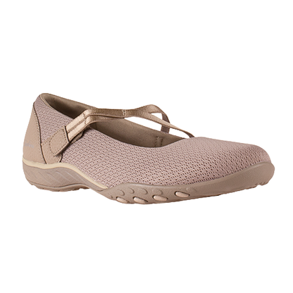 Taupe shoe with a strap on a white background