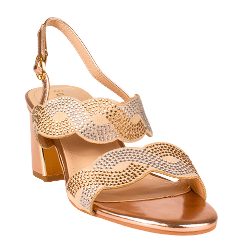 Sorento Block Heeled Sandals - Kinnitty - Gold/Rose